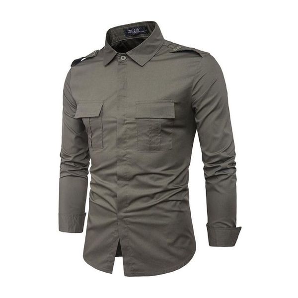 

men shirt tactical uniform 2019 autumn british style men's casual long sleeve shirt male business dress slim fit, White;black