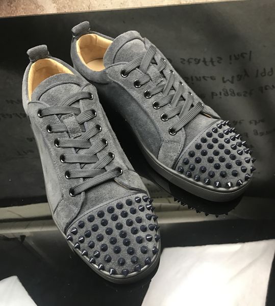 

Luxury Junior Men's Sneaker Shoes Grey Blue Suede Low Top Red Bottom Shoes,Fashion Quality Red Sole Leisure Outdoor Flats EU36-46