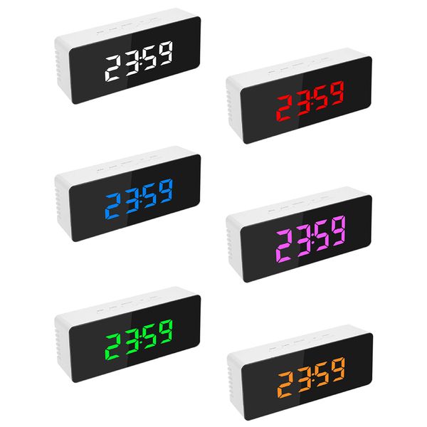 

led usb charging desk clocks mirror alarm clock electronic time temperature display digital snooze table clock multi-function