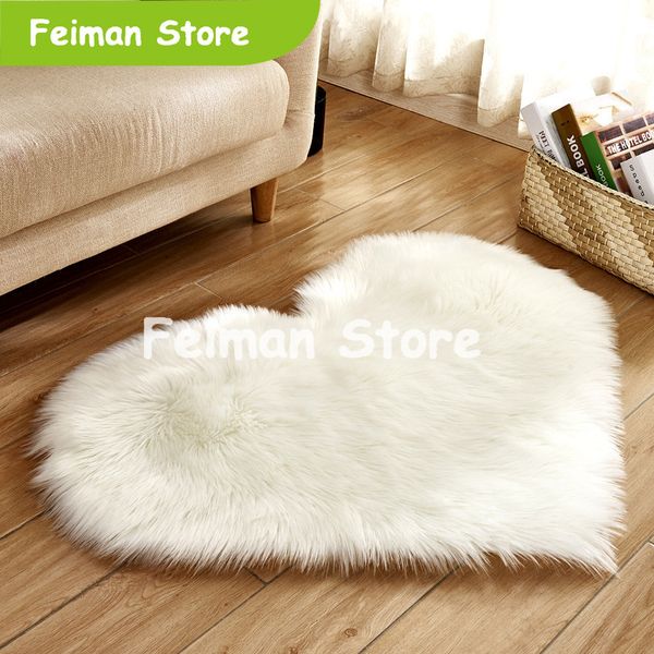 

white pink love heart shaped plush fluffy rug shaggy carpets living room bedroom decorative fur rugs artificial wool area mats
