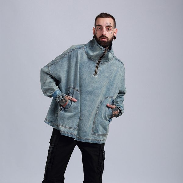 

конструктор мужские пальто luxury denim jacket новый бренд мужская куртка негабаритные с молнией водолазка мода повседневная стиль размер m, Black;brown