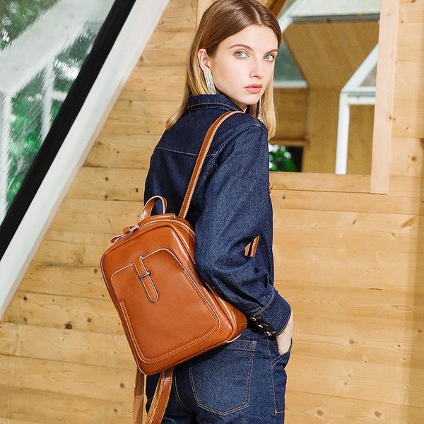 

2020 new style oil wax women's backpack european and american women's bag multi-function fashion backpack