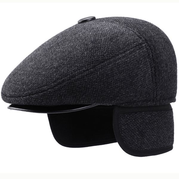 

ht2632 beret cap autumn winter hat men earflap cap male ivy newsboy flat thick warm ear flap wool felt dad hat men berets, Blue;gray