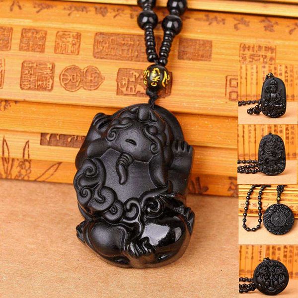 

3a mix natural obsidian necklaces pendants black obsidian necklace lucky love buddha healing crystal reiki stone women men gifts, Silver