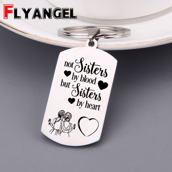 

sister bridesmaid gift keychain engraved not sister by blood but by heart dog tag simple fashion charm bag tag, Silver