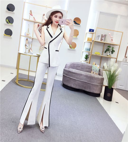 

рукавов блейзер топ рубашка вырез flare брюки брюки из двух частей комплект одежды досуг костюмы лето офис рабочая одежда тонкий, White