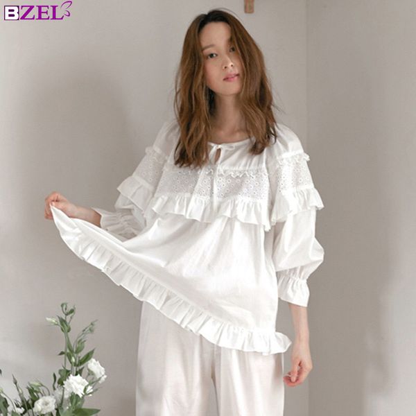 

autumn winter pajama long sleepwear lingerie white cotton pyjamas women casual nightwear pijima loungewear pjima, Blue;gray