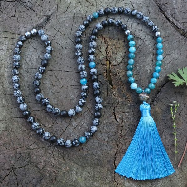 

8mm natural stone beads,snowflake obsidian,apatite,japamala sets,spiritual jewelry,meditation,dissolve negative e,108 mala beads, Silver