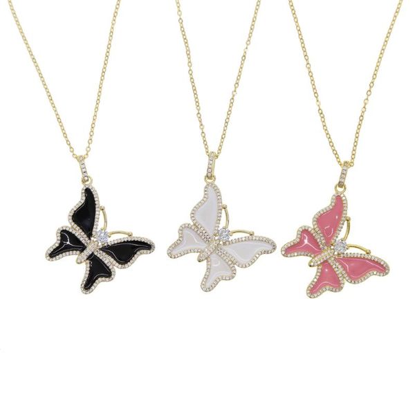 

enamel white black pink butterfly pendant necklace for women fashion animals pendant handmade enamel charm necklace for wedding, Silver