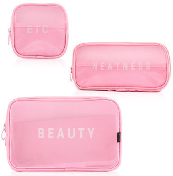 

travel organizer 3 piece suit transparent mesh yarn makeup bag waterproof nylon cosmetic bag washing necesserie d999