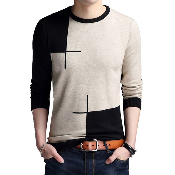 

browon men brand sweater spring autumn men's long-sleeved sweate o-neck edited knit shirt thin hit-colored slim fit sweaters men, White;black