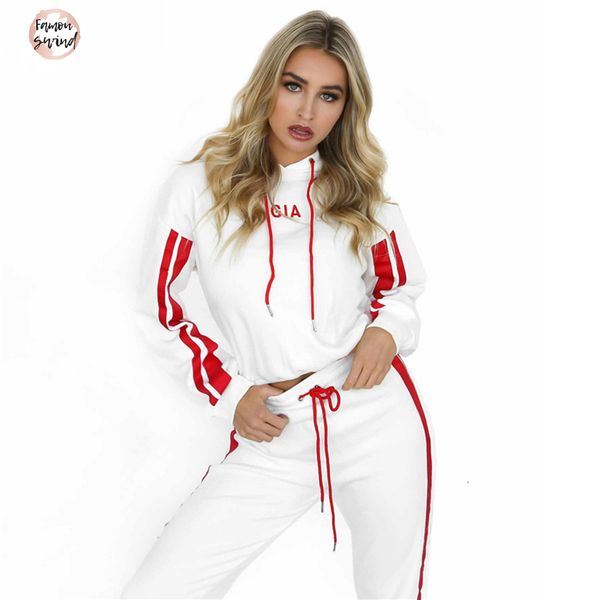 

женщины tracksuit пуловер толстовки dropshipping и штаны 2 шт набор толстовка женский обрезанные топ и брюки костюм, White