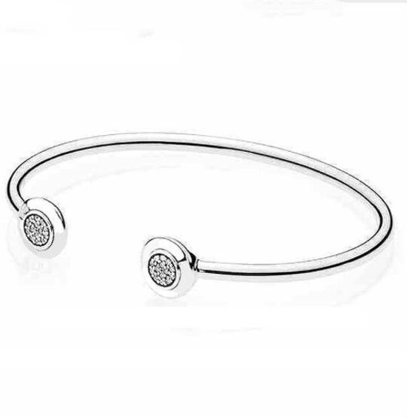 

authentic 925 sterling silver signature with crystal open pan bracelet bangle fit women bead charm diy europe jewelry mx190727, Golden;silver