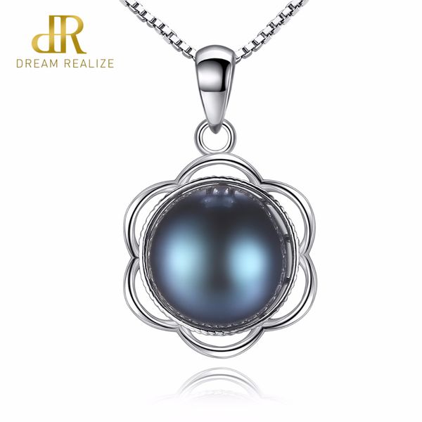 

dr black color pearl pendant 925 sterling silver box chain women necklace popular jewelry for party banquet