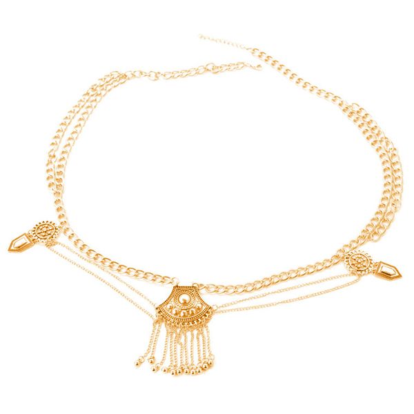 

fashion women metal waist body chain punk boho tassel jewelry, Black;brown