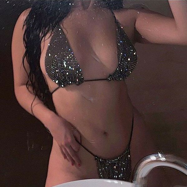 

women sequin rhinestone crystal diamond push-up bikini set swimsuit swimwear