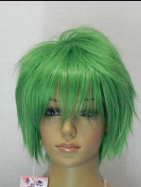 Wig 002340 Short Bright Green Straight Spiky Punk Layered