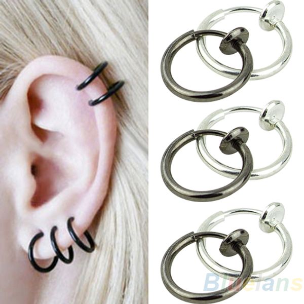 

1pc women earring fashion punk gothic clip-on hoop body nose lip ear piercing ring stud earring new woman's accesories, Golden;silver