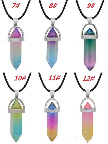 

necklaces new multicolored prism necklaces natural bullet yoga shape healing point pendulum chakra women hexagonal glass kvtxq