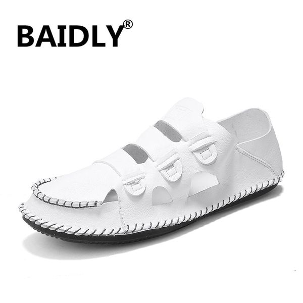 

fashion men sandals leather summer shoes waterproof water open toe slippers beach outdoor sandals sandalia masculina, Black