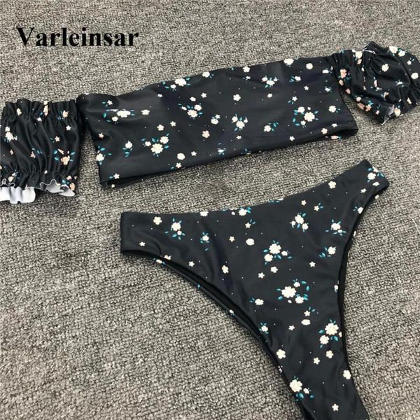 

floral off shoulder bikini female swimsuit 2019 women swimwear two-pieces bikini set mid waist bather bathing suit swim v1671