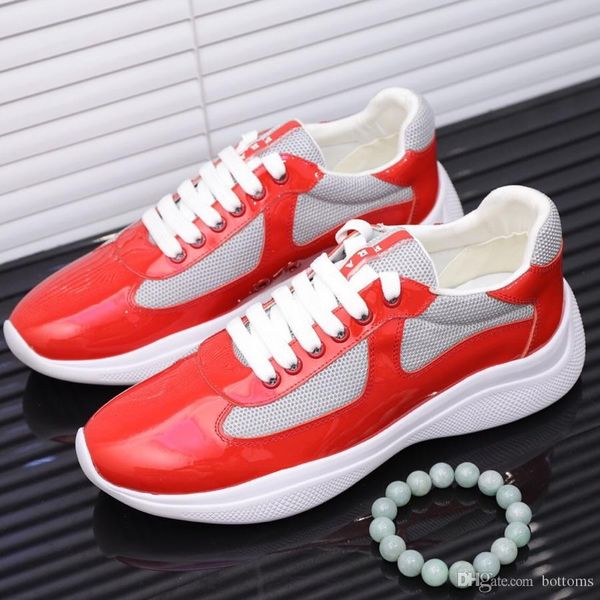 

mens 19 designer shoes brushed leather sneakers rubber tread with geometric motif platform casual shoes 19ss prada running shoes, Black