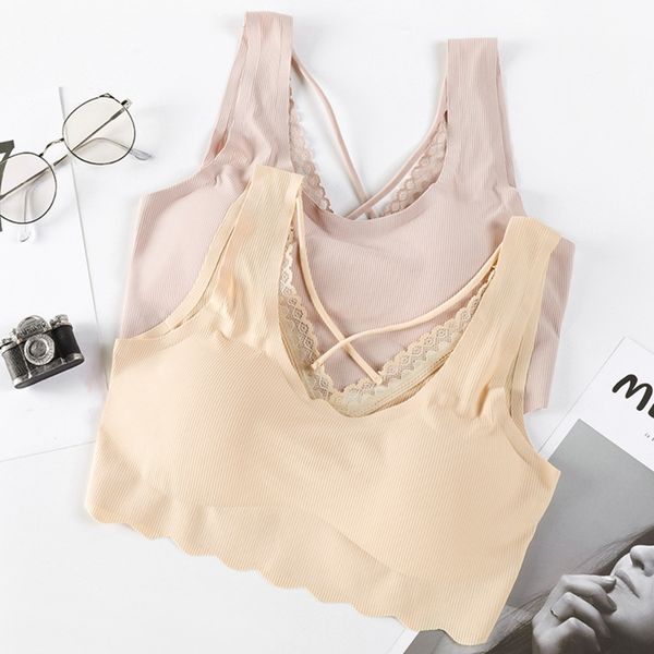 

summer women lace stitching camis soft seamless beauty back underwear fashion cross straps beauty back padded female tanks, Black;white