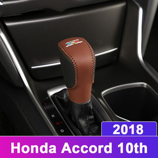 

leather car gear shift knob head covers gear shift collars case for accord 10th 2018 automatic hand-stitched knob