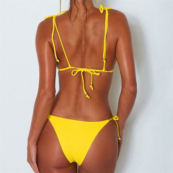 

2019 sexy холтер струнный узелок бинты ребристые biquini swim купальники микро-стринги купальник женщины бикини бразильское бикини, White;black