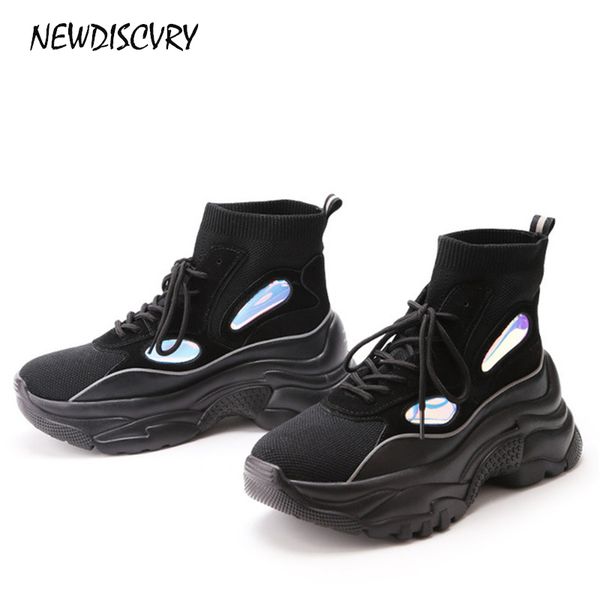 

boussac plus size high chunky sneakers women knit women's sneaker 2019 spring platform woman sock shoes glitter footwear -25