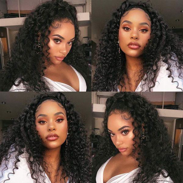 

glueless curly 13x4lace front wig full lace human hair wig brazilian virgin human hair pre plucked hairline with baby hair for black women, Black;brown