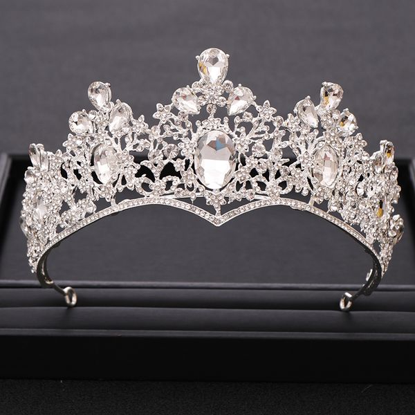 

trendy baroque silver crown & tiara bride headbands rhinestone crystal crown hair jewelry pageant prom women head accessories, Golden;white