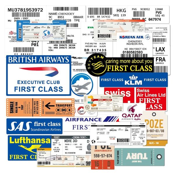 

2set = 60pcs air boarding pass ticket box sticker travel suitcase sticker retro waterproof tide skateboard sticker