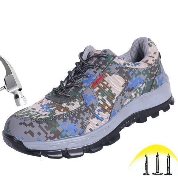 

mens safety shoes anti-smashing anti-piercing steel toe shoes breathable deodorant camouflage non-slip wear-resistant work, Black