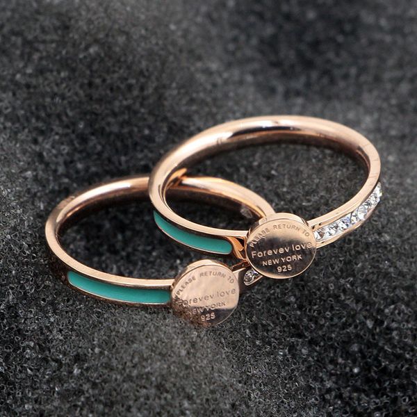 

fashion temperament zircon blue epoxy forever love titanium steel rose gold ring for women ring jewelry gift wholesale, Slivery;golden