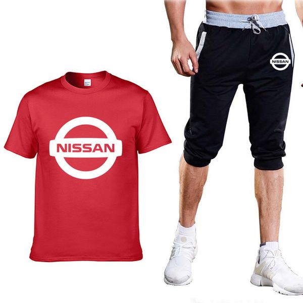 

summer men's suit for car logo cotton mens t-shirt suits mens simple atmosphere crew neck t-shirt pants suit 2pcs