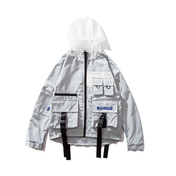 

buckle strap jacket hip hop pocket men 2019 new, Black;brown