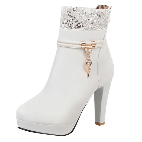 

winter high heel lace women's boots with rhinestone wings boots women shoes, Black