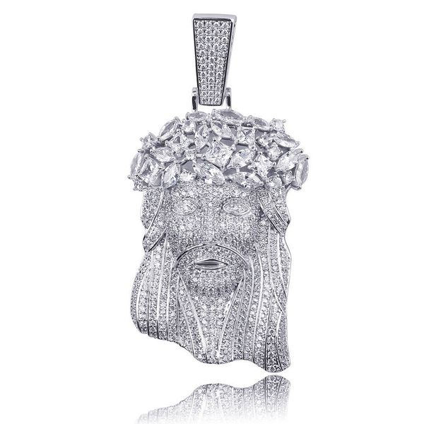 

new big jesus necklace & pendant with rope chain gold color iced out cubic zircon men's hip hop jewelry gift, Silver