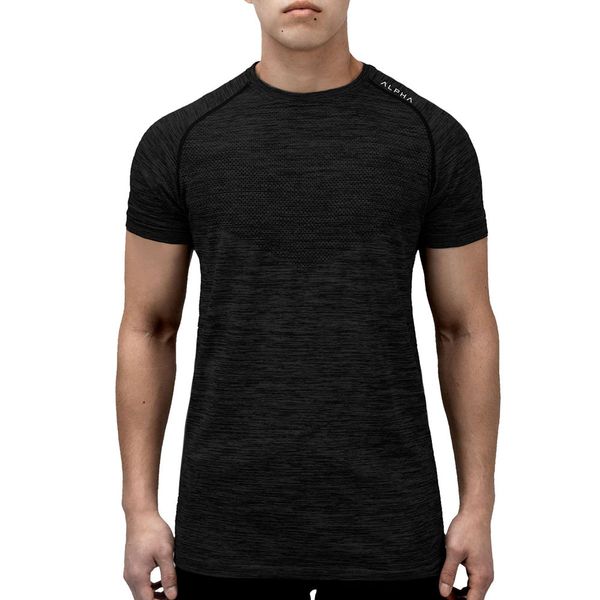 

new running t-shirt mens compression skinny t shirt gym fitness training quick dry tee shirt male jogging crossfit clothing, Black;red