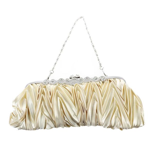 

satin pleat champagne bridal/evening/party clutch handbag w/ rhinestones style