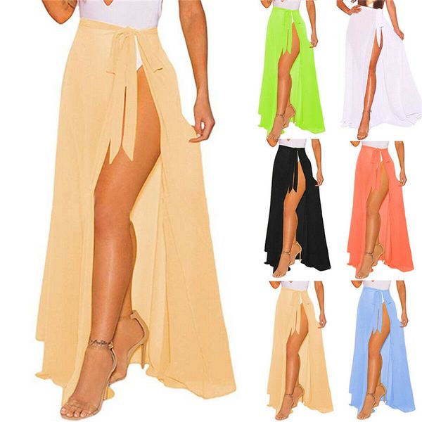 

2019 new summer fashion women solid colors bikini cover ups swimwear sheer beach maxi wrap skirt sarong pareo dress, Blue;gray