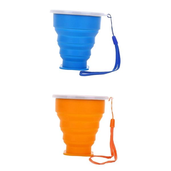 

2pcs foldable silicone travel coffee tea mug camping drink cup blue/orange