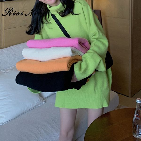 

ricinina oversize sweater women turtleneck jumper long sleeve solid casual sweater women spring sweaters pullovers woman 2020, White;black