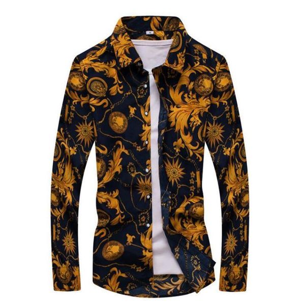 

2020 male floral print dress shirts mens shirt slim fit ethnic flowers long sleeve casual cotton fashion spring men shirts, White;black