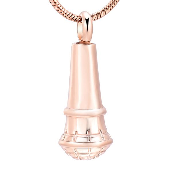 

ijd11727 rose gold microphone cremation jewelry hold loved one funeral ashes keepsake satinless steel memorial urn necklace for women, Silver