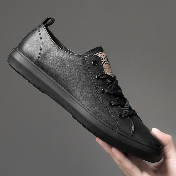 

ozhouzhan men's shoes winter versatile shoes genuine leather youth leather korean-style men's casual fashion black a