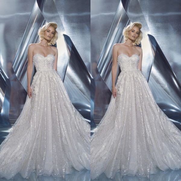 

dany mizrachi 2019 чешские милая свадебные платья линия кружева аппликация рукавов свадебное платье boho развертки поезд сексуальные свадебн, White