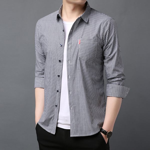 

men long sleeve shirt slim fit 2019 spring new business style casual cotton male shirts 1915, White;black
