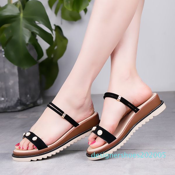 

2020 women low heel anti skidding beach wimen's shoes woman cross strap sandals peep-toe sandals cow suede casual basic d05, Black